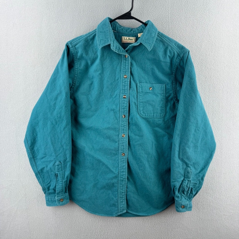 Vintage LL Bean Shirt Womens 16 Medium Blue Chamois Cloth Shirt 90s Made in USA